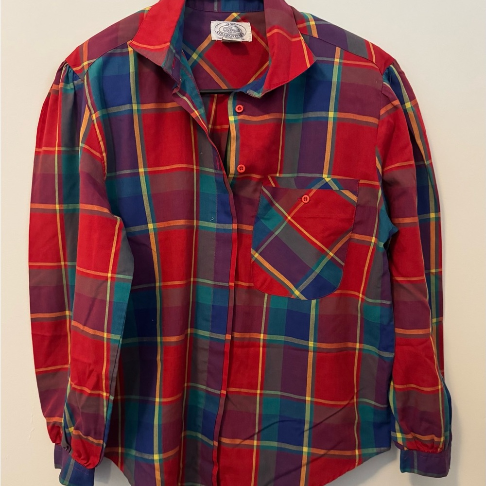 Vintage JB Collectibles Red and Blue plaid Casual Button Down Shirt